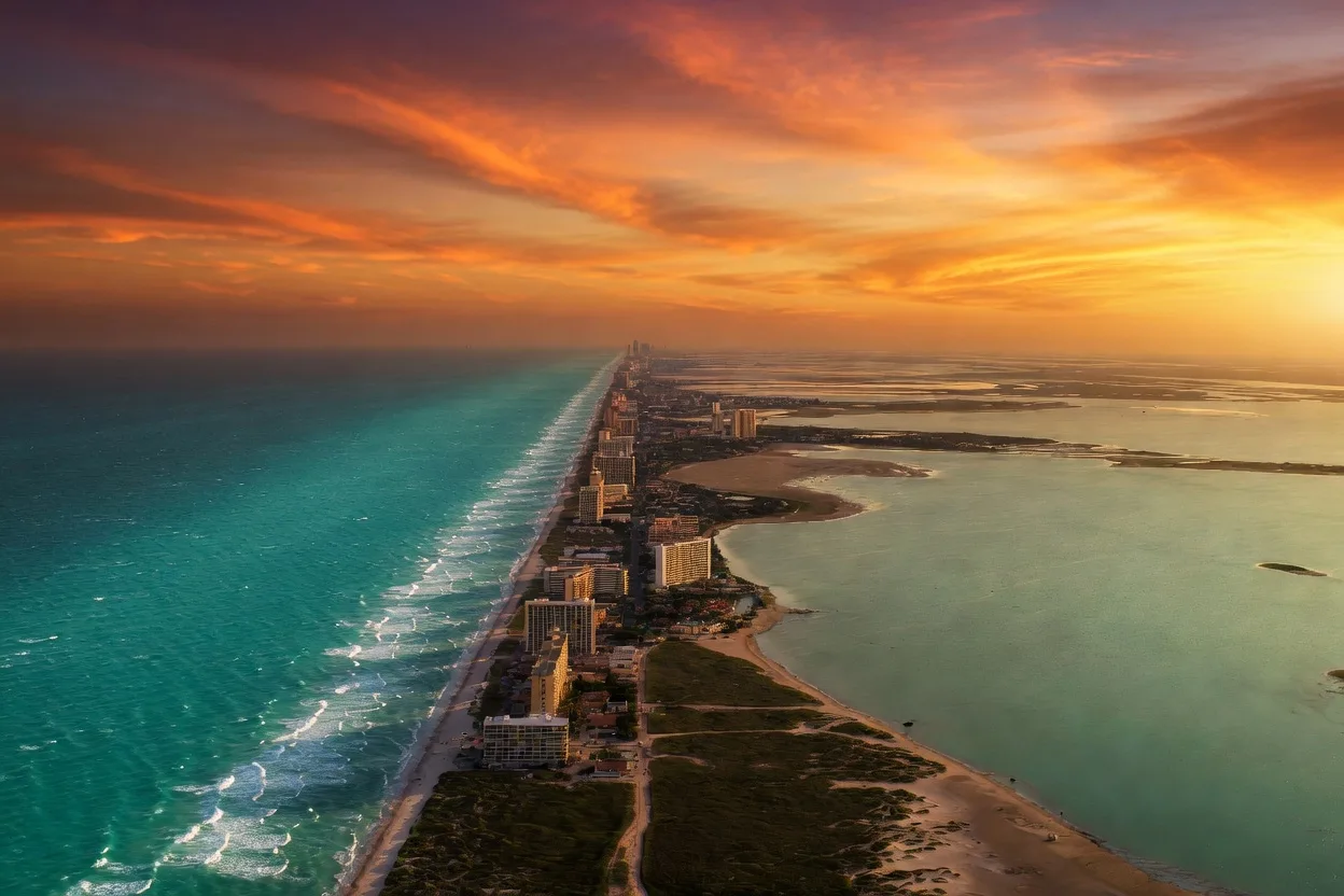 Aerial view of South Padre Island at sunset — Gulf and Laguna Madre